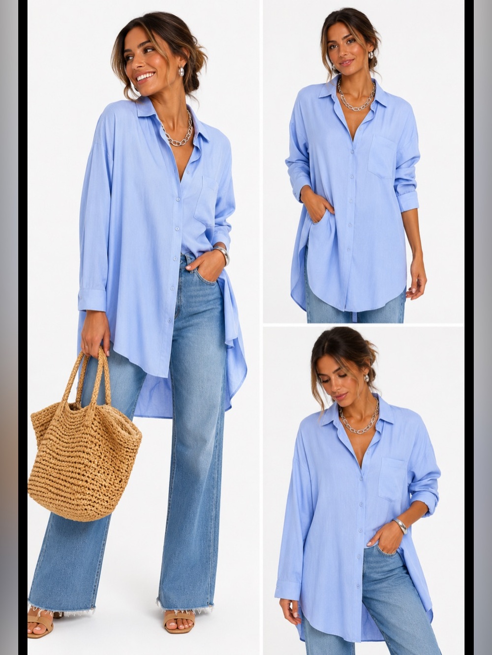 Zara Light Blue Oversized Button Down Shirt Dress Size S